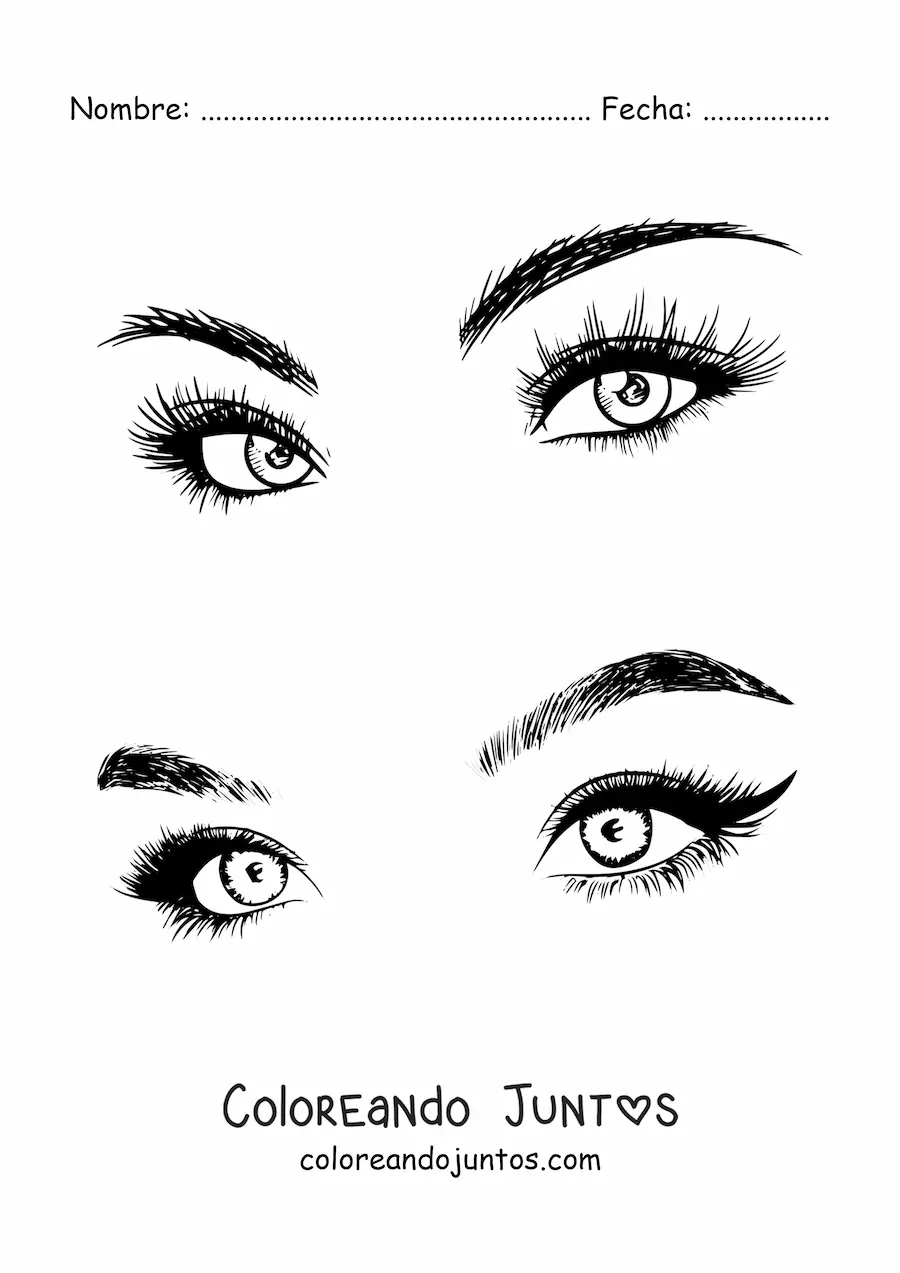 Imagen para colorear de 2 pares de ojos femeninos bonitos