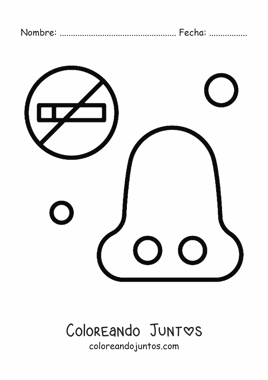 Imagen para colorear de una nariz y un signo de prohibido fumar