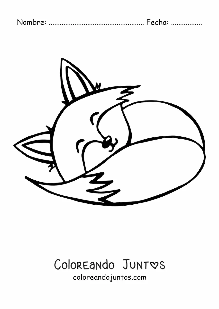 Imagen para colorear de un zorro kawaii durmiendo acurrucado