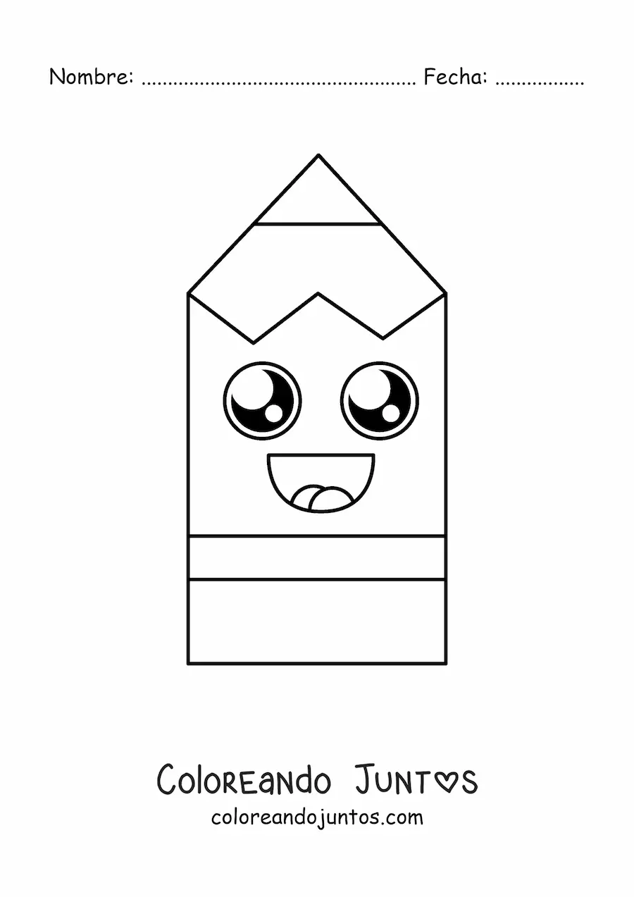 Imagen para colorear de un lápiz kawaii sonriente