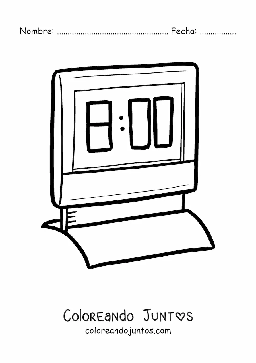 Imagen para colorear de un reloj digital marcando la hora