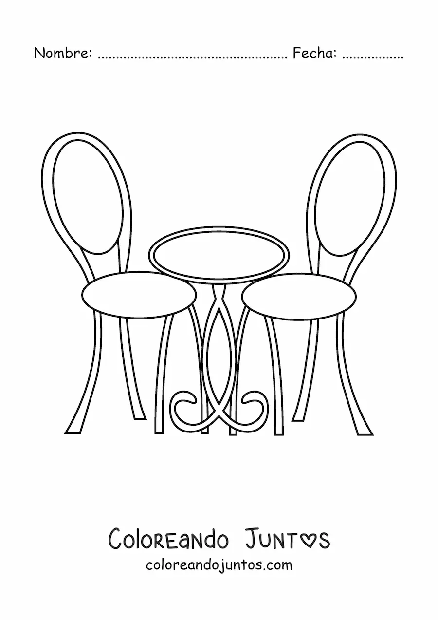 Imagen para colorear de una mesa de cafetería con dos sillas