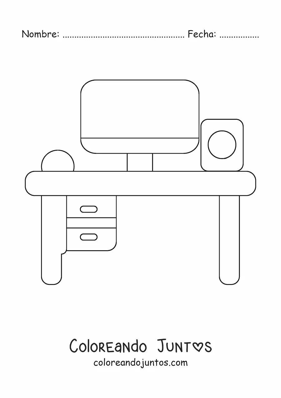 Imagen para colorear de un escritorio con un computador