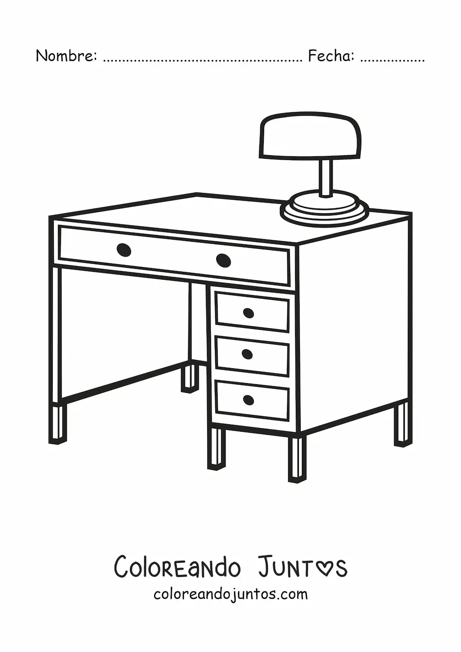 Imagen para colorear de un escritorio con una lámpara