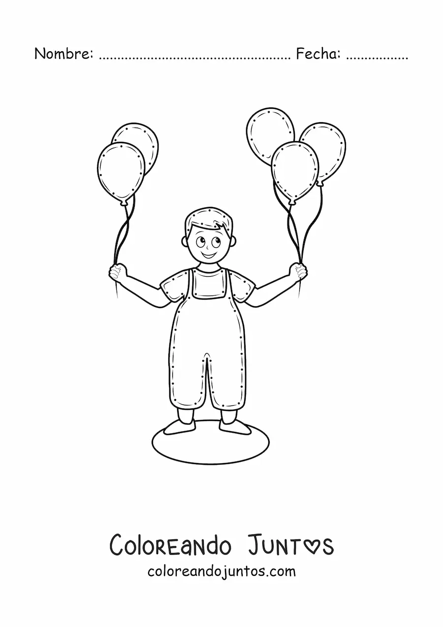 Imagen para colorear de un niño con globos en sus manos