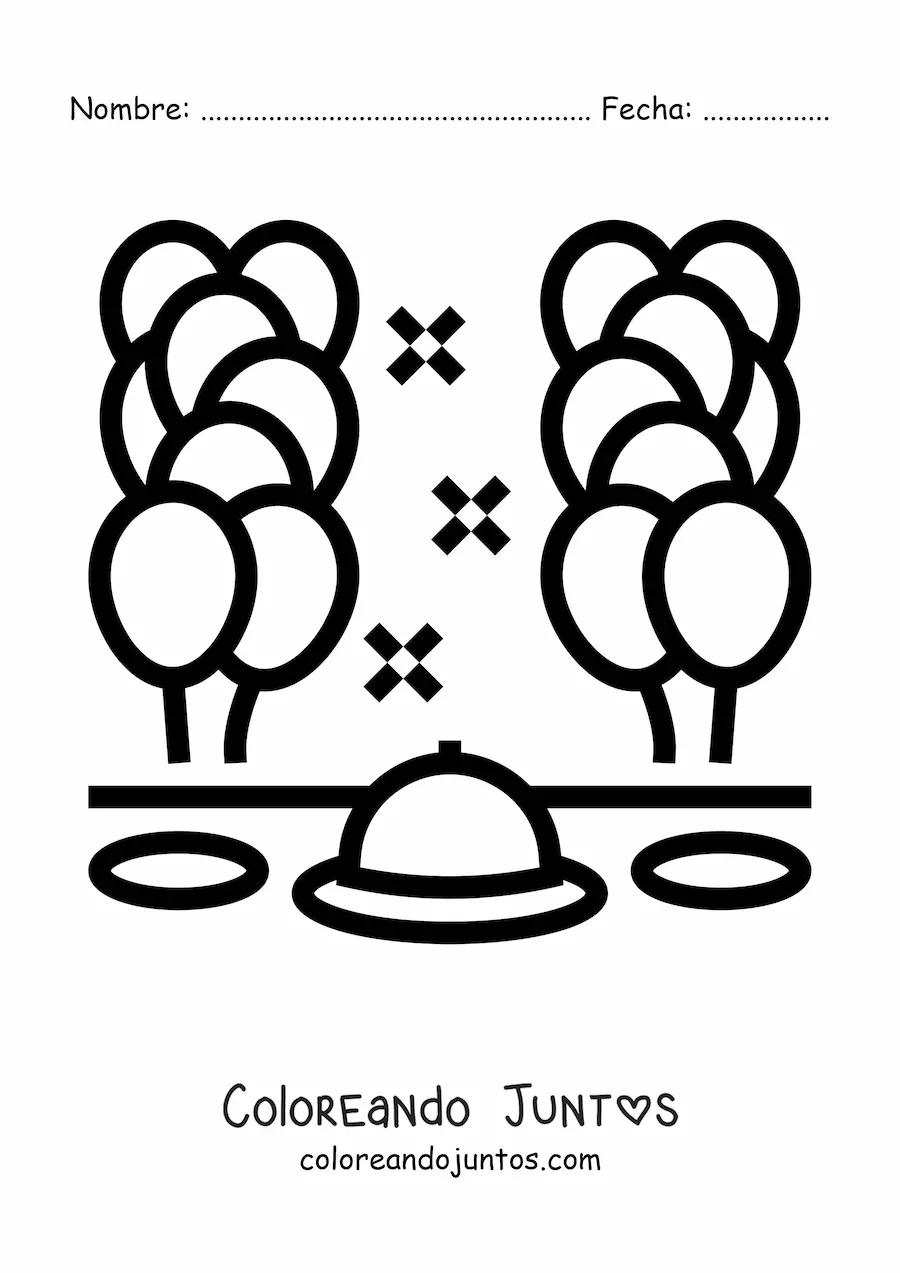 Imagen para colorear de una mesa con globos de fiesta