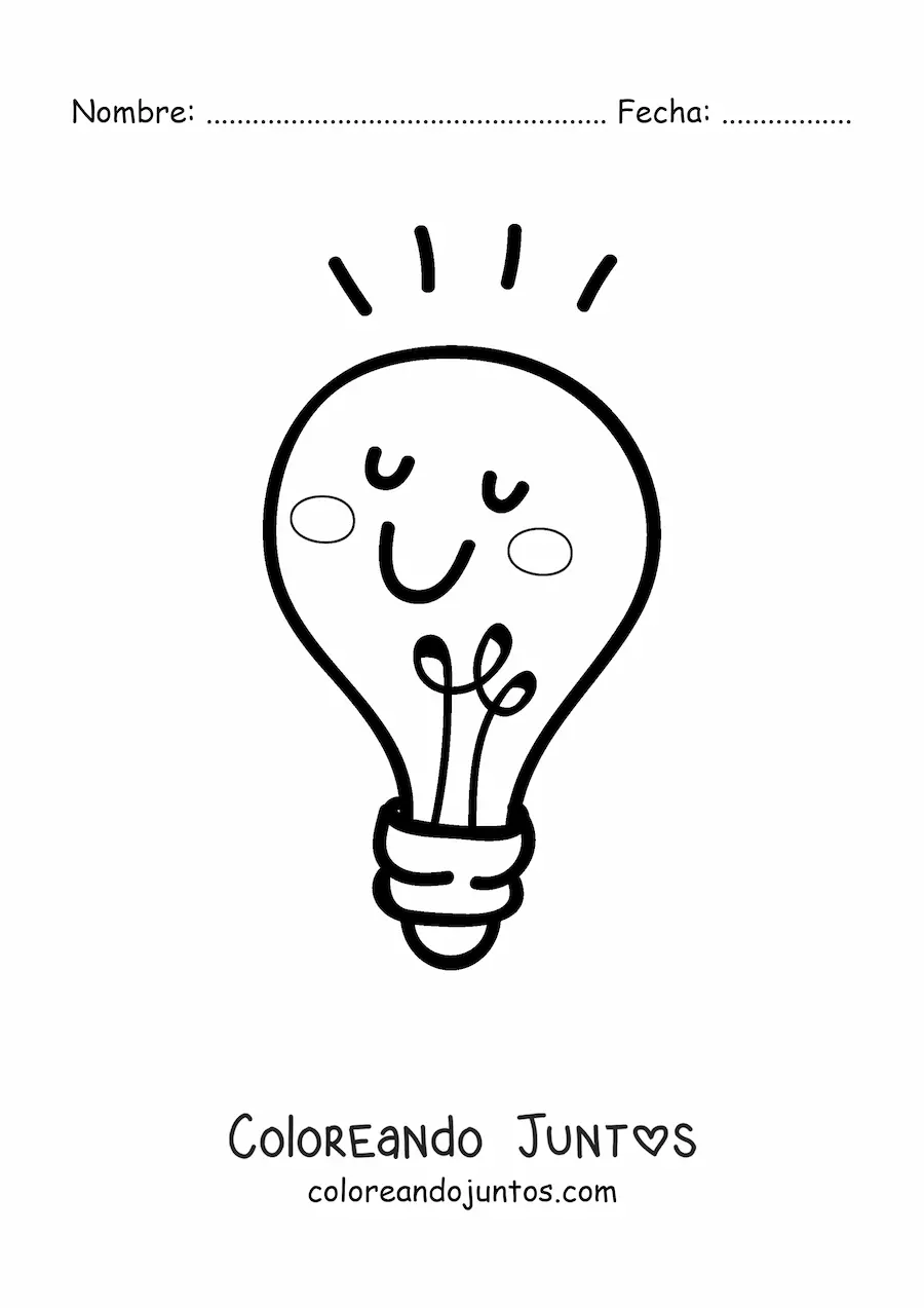 Imagen para colorear de un bombillo iluminando por efecto fotoeléctrico