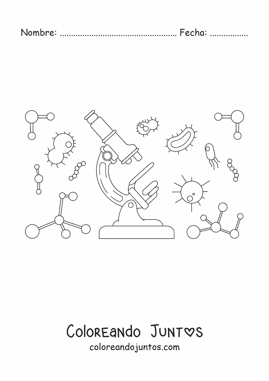 Imagen para colorear de un microscopio con organismos unicelulares