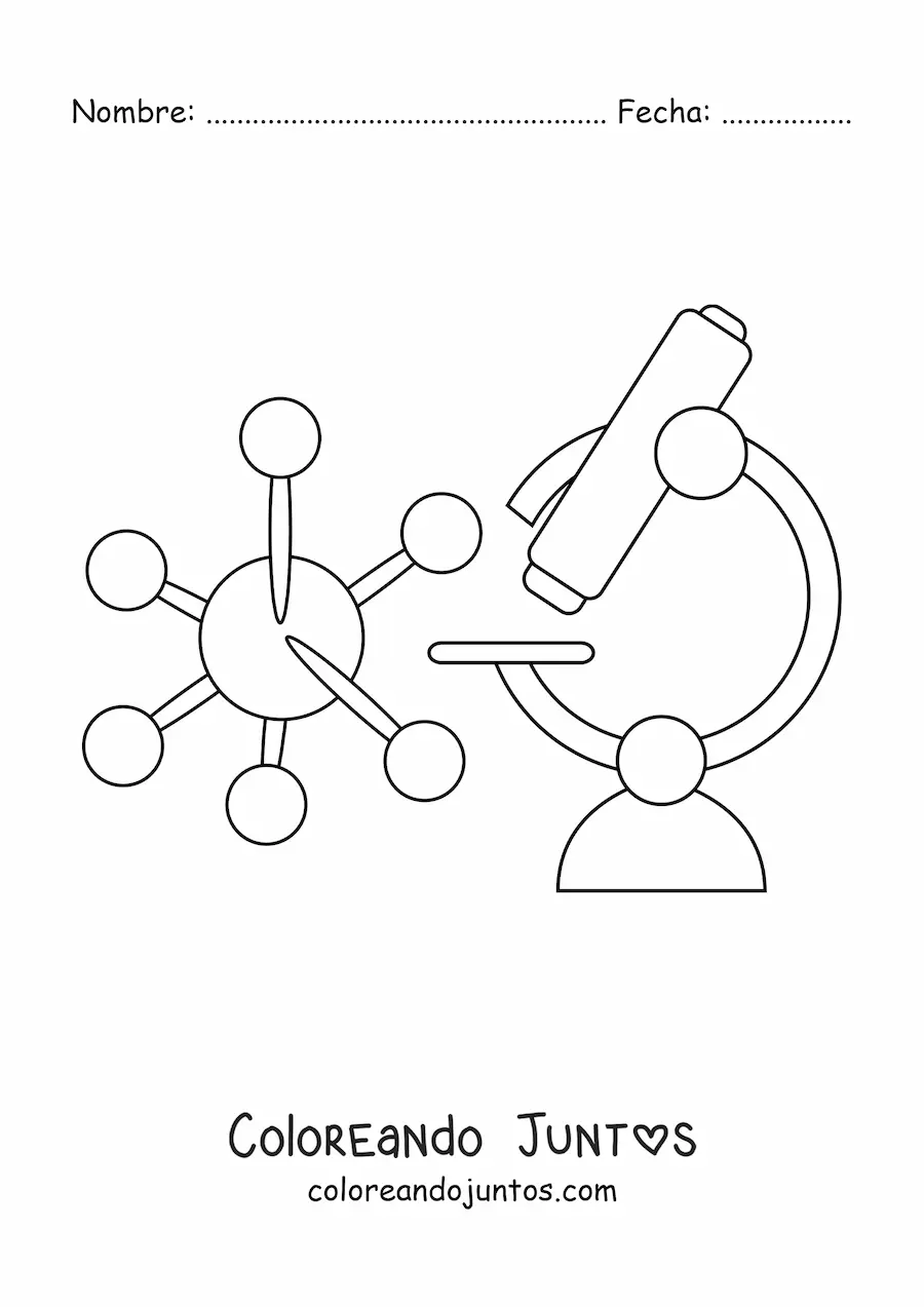 Imagen para colorear de un microscopio sencillo y un virus