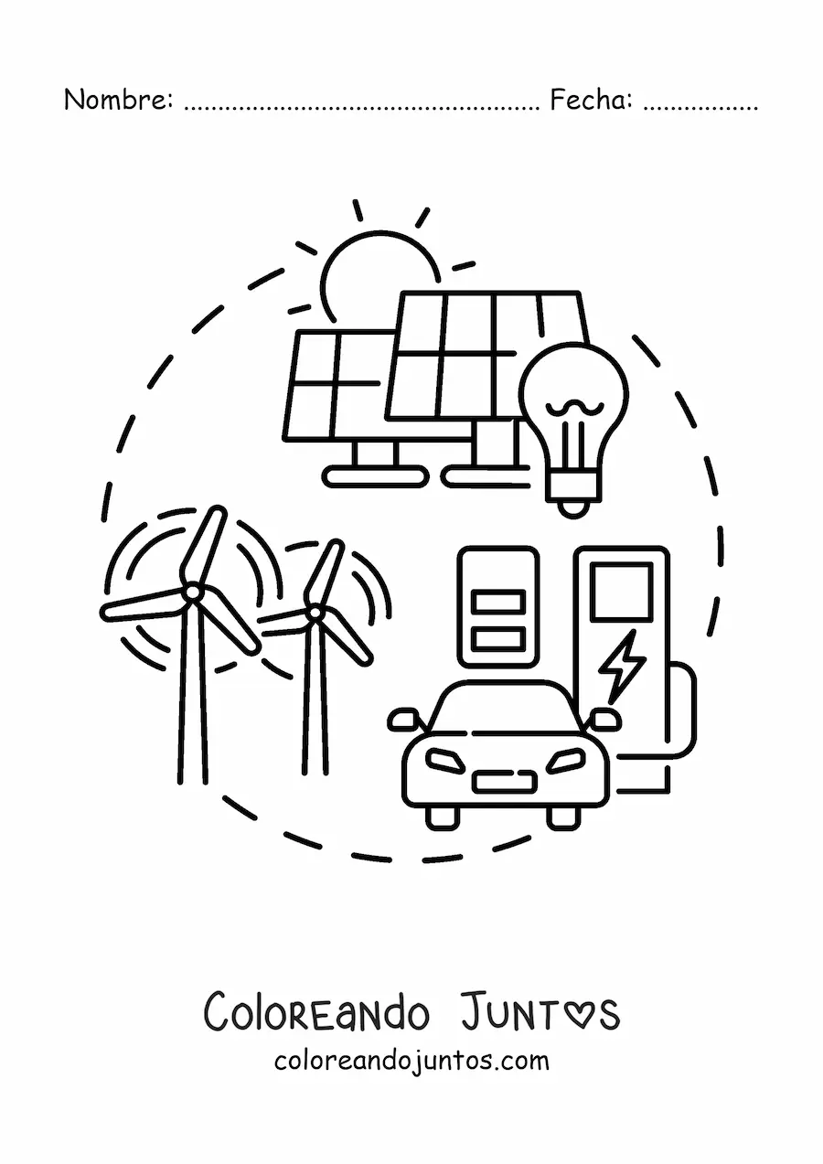 Imagen para colorear de los elementos de la energía renovable