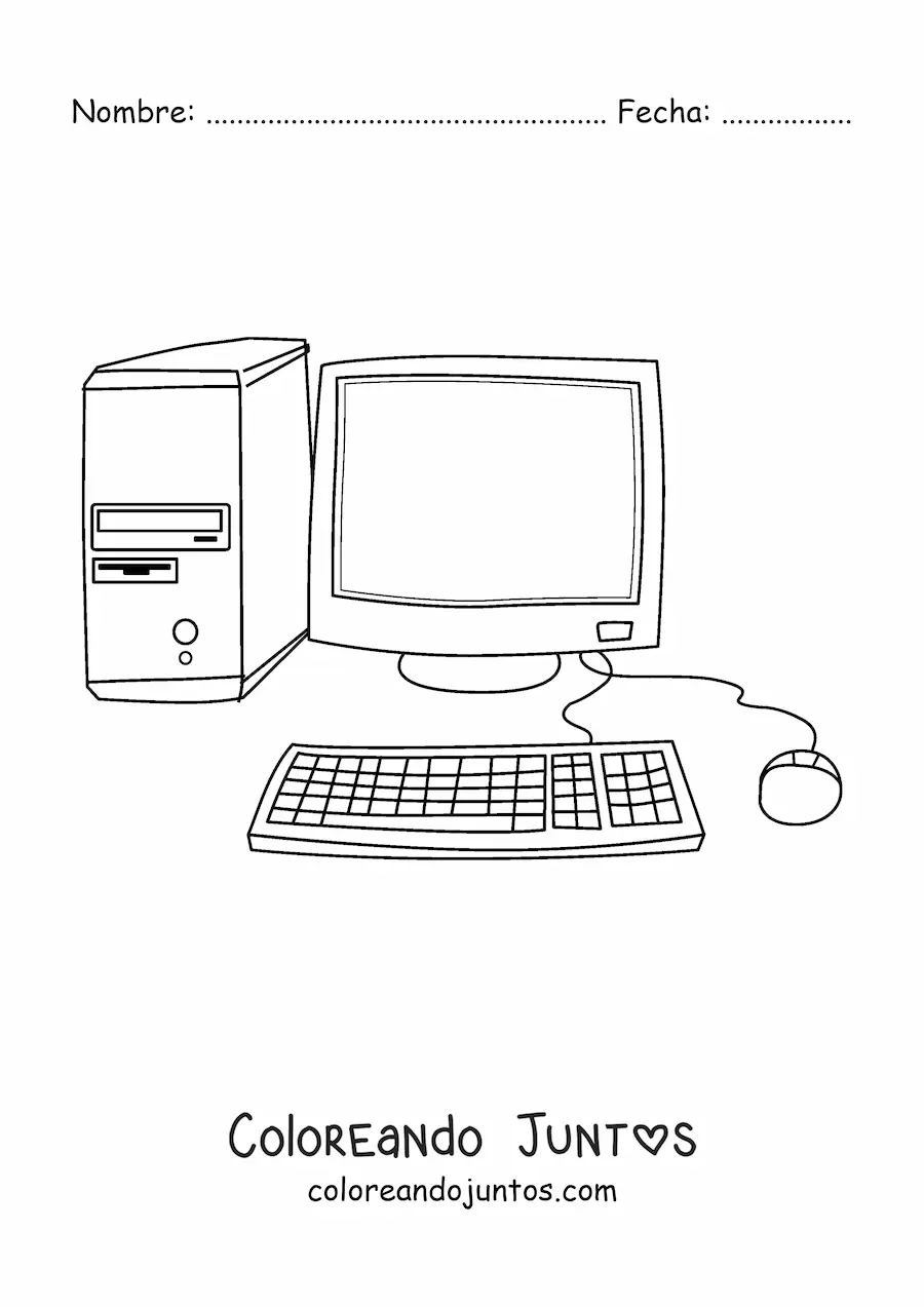 Imagen para colorear de una computadora con teclado y mouse