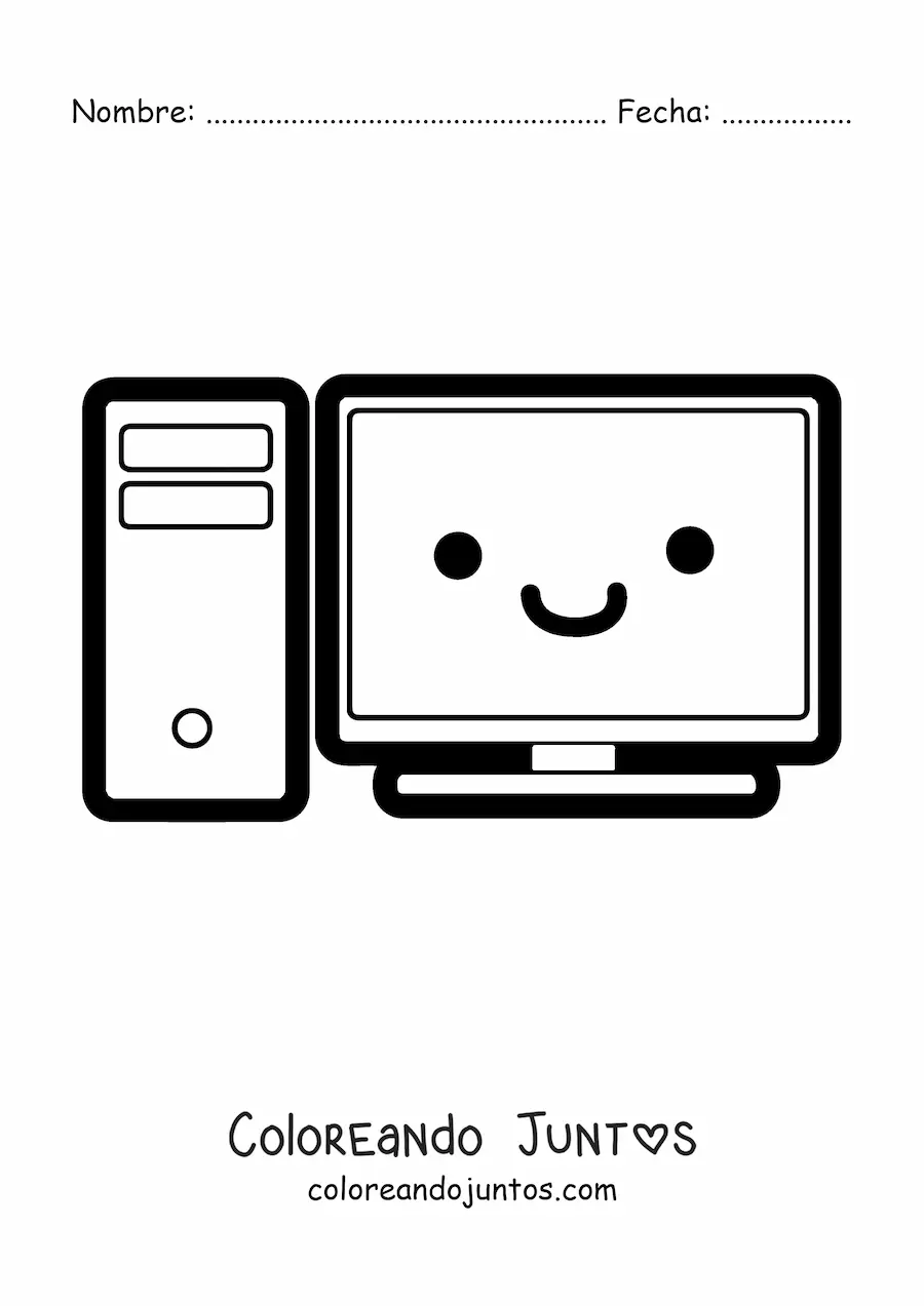 Imagen para colorear de una computadora kawaii