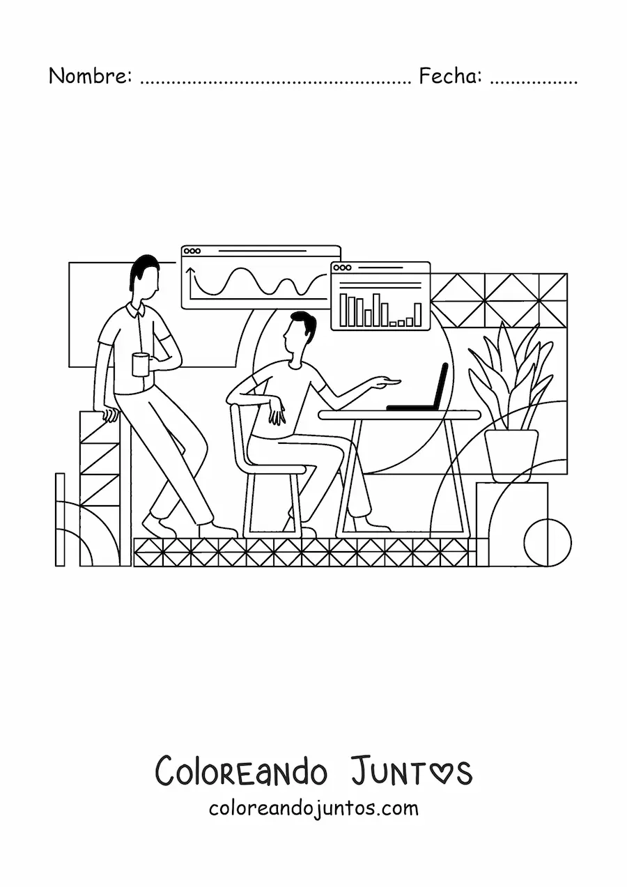 Imagen para colorear de un hombre en una oficina con una laptop