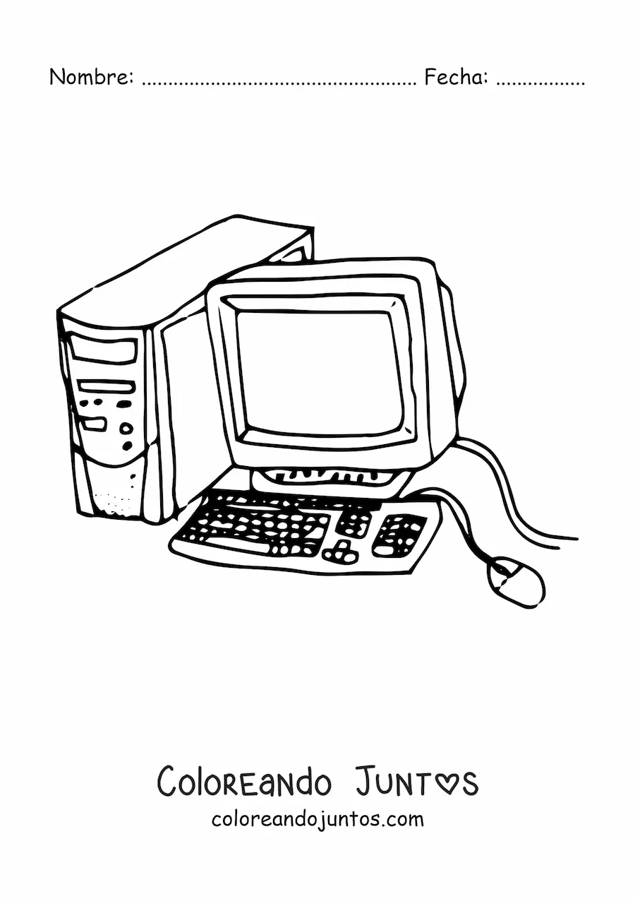 Imagen para colorear de las partes de una computadora antigua