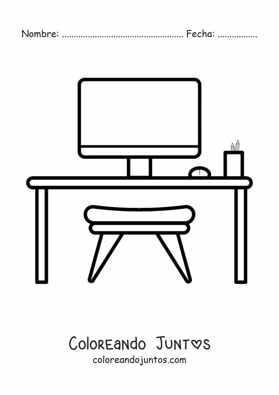 Imagen para colorear de un escritorio con computadora