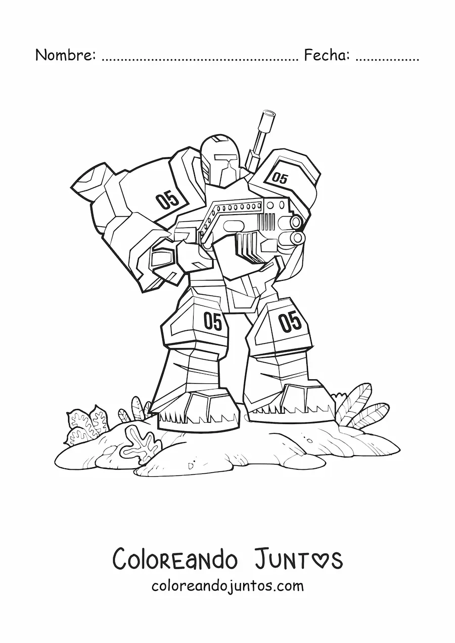 Imagen para colorear de un robot de guerra con un arma
