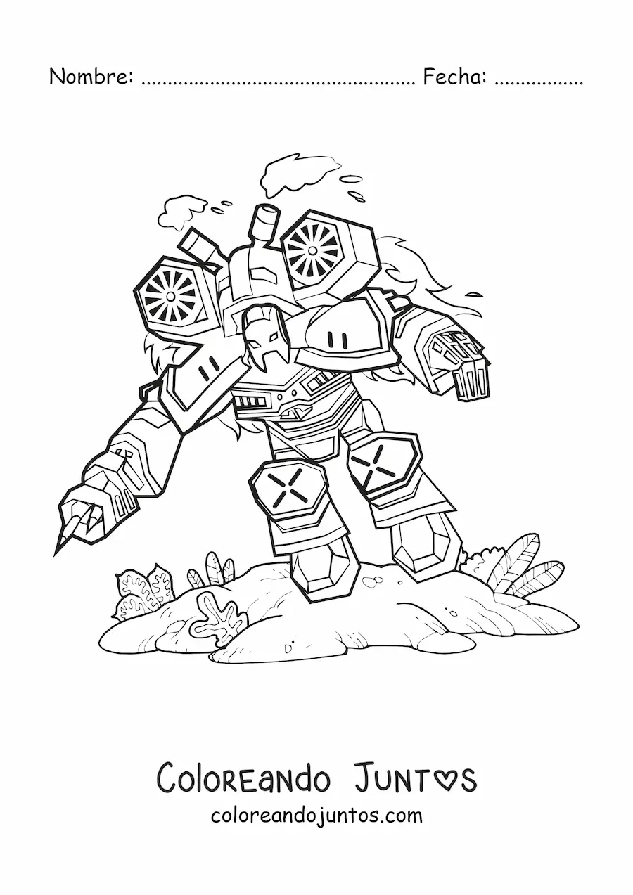 Imagen para colorear de un robot de guerra volando