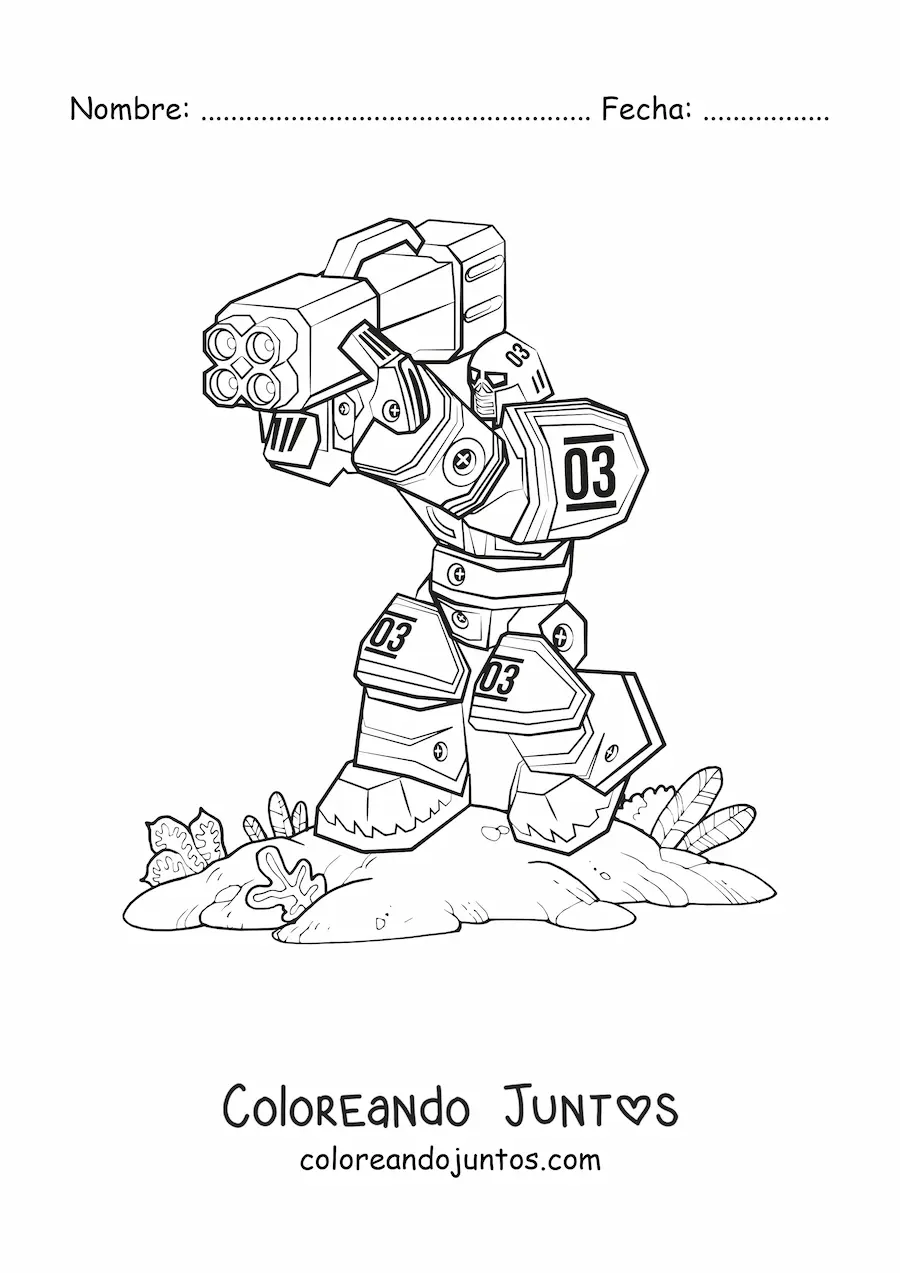Imagen para colorear de un robot con arma gigante