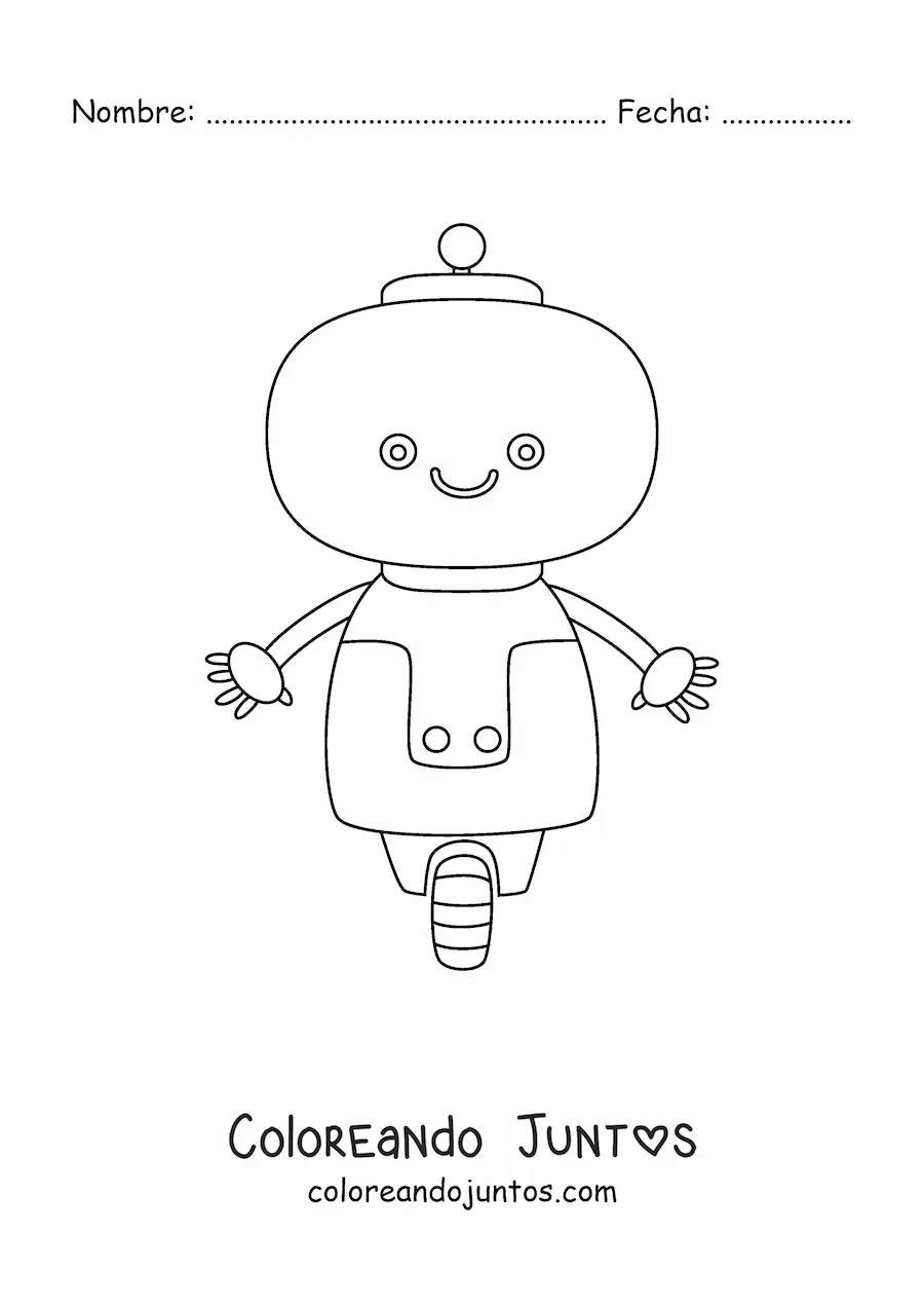 Imagen para colorear de robot kawaii con ruedas