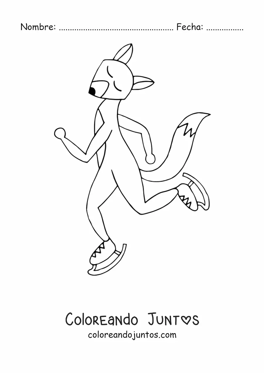 Imagen para colorear de un zorro animado patinando con ojos cerrados