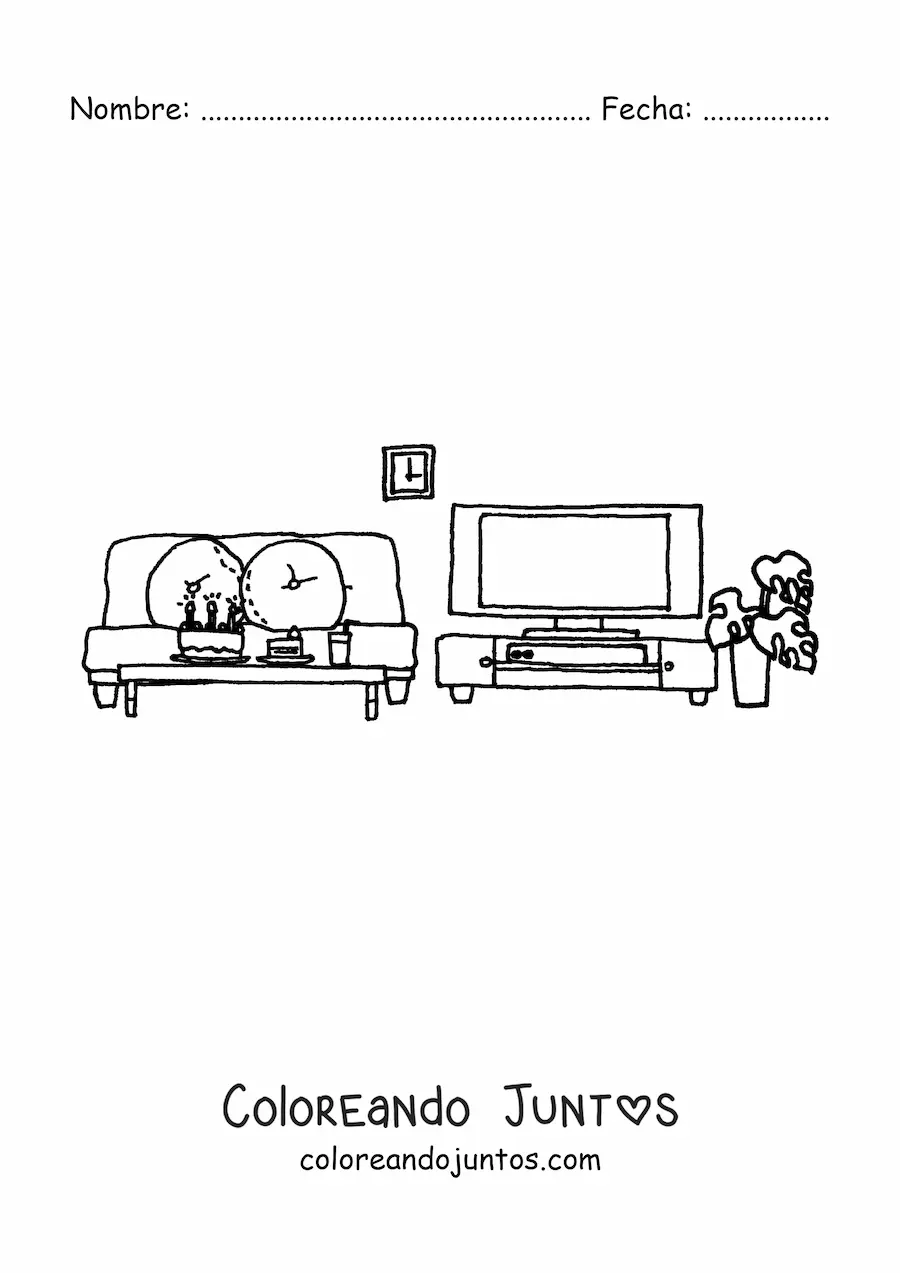 Imagen para colorear de un televisor moderno en la sala de estar