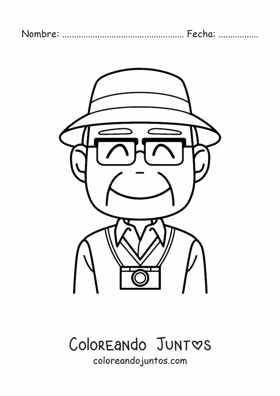 Imagen para colorear de un turista con una cámara fotográfica