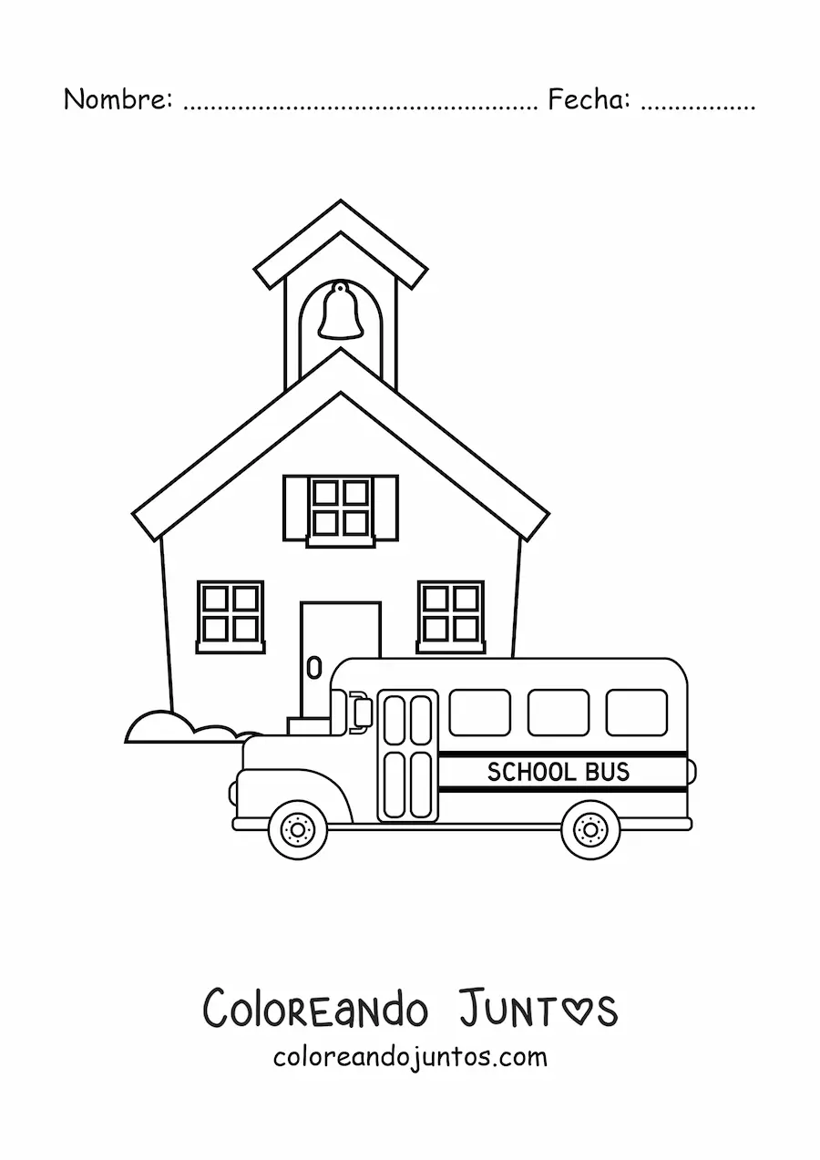 Imagen para colorear de un autobús escolar en la escuela