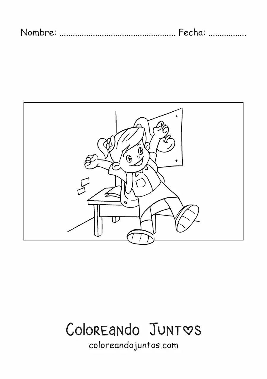 Imagen para colorear de una niña en el salón de clases