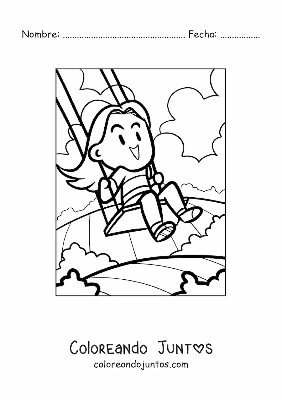 Imagen para colorear de una niña jugando en un columpio