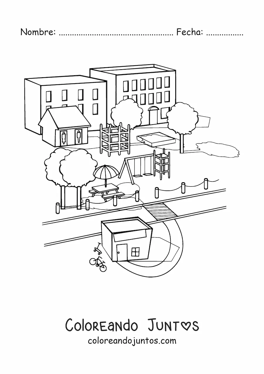 Imagen para colorear de un parque de una escuela
