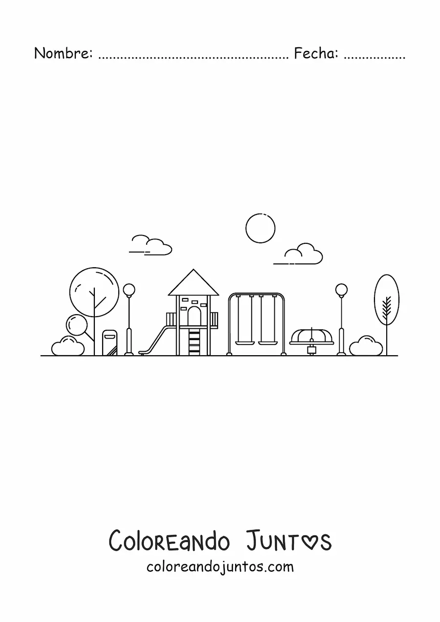 Imagen para colorear de un parque de juegos con árboles