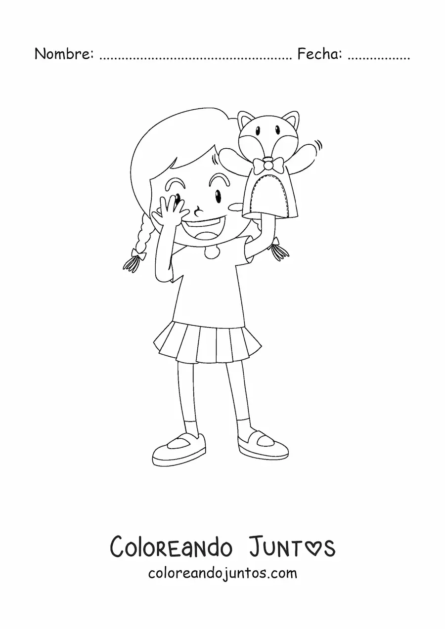 Imagen para colorear de una niña con títere