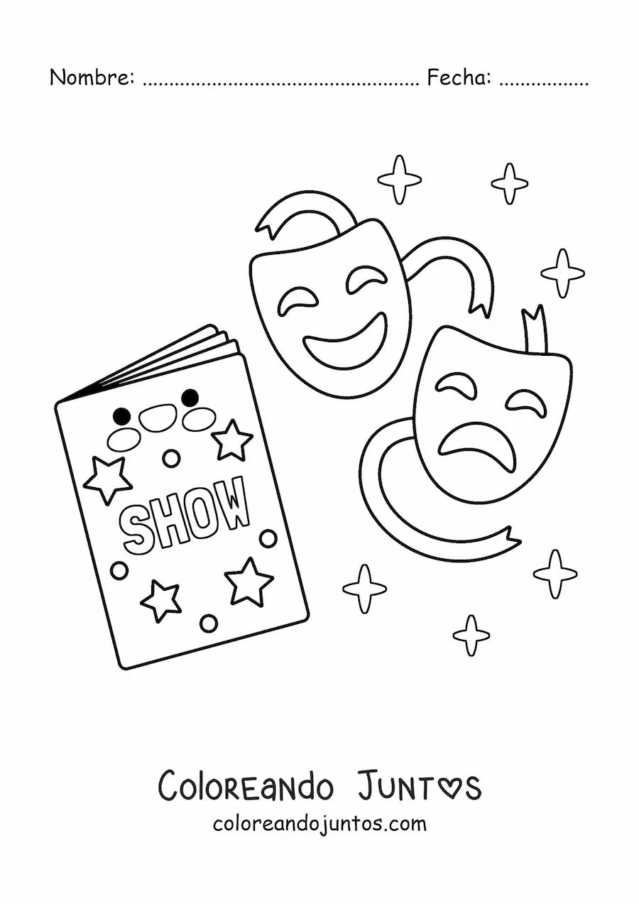 Imagen para colorear de dos máscaras de teatro