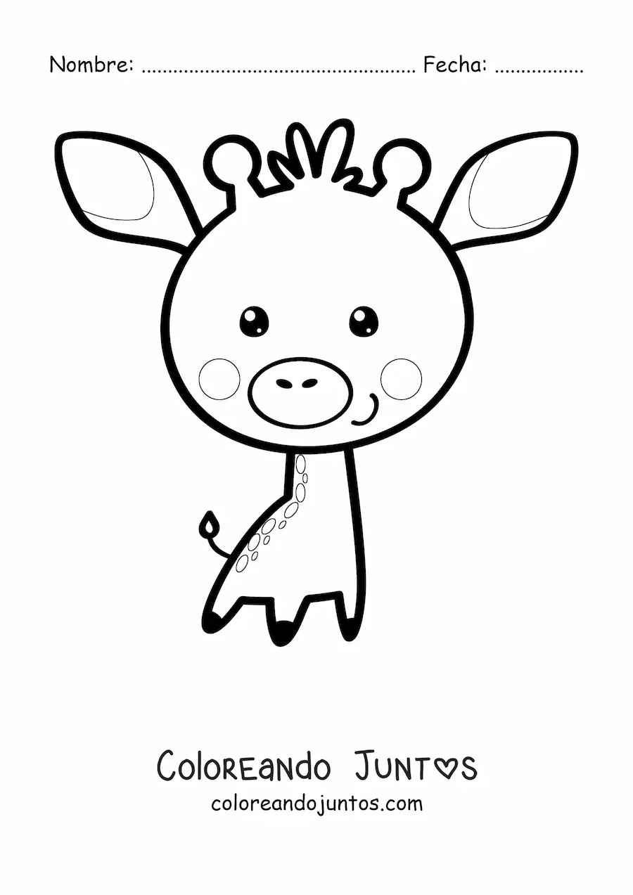 Imagen para colorear de una jirafa kawaii animada de cabeza grande y cuerpo pequeño