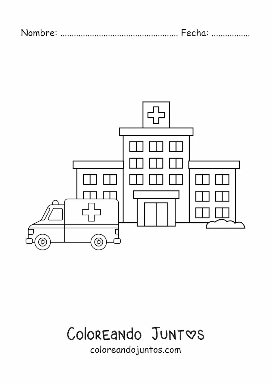 Imagen para colorear de un hospital y una ambulancia