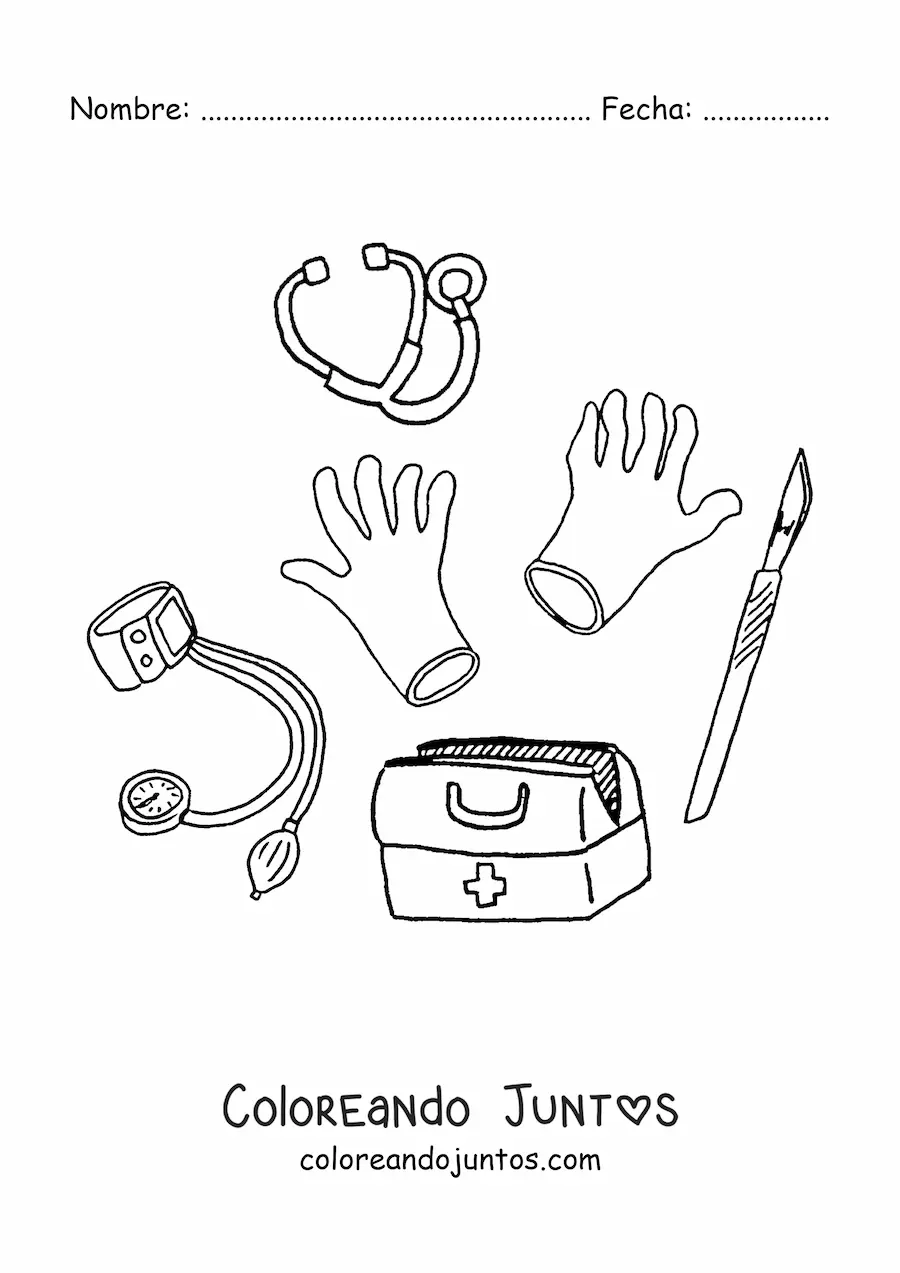 Imagen para colorear de varios instrumentos médicos
