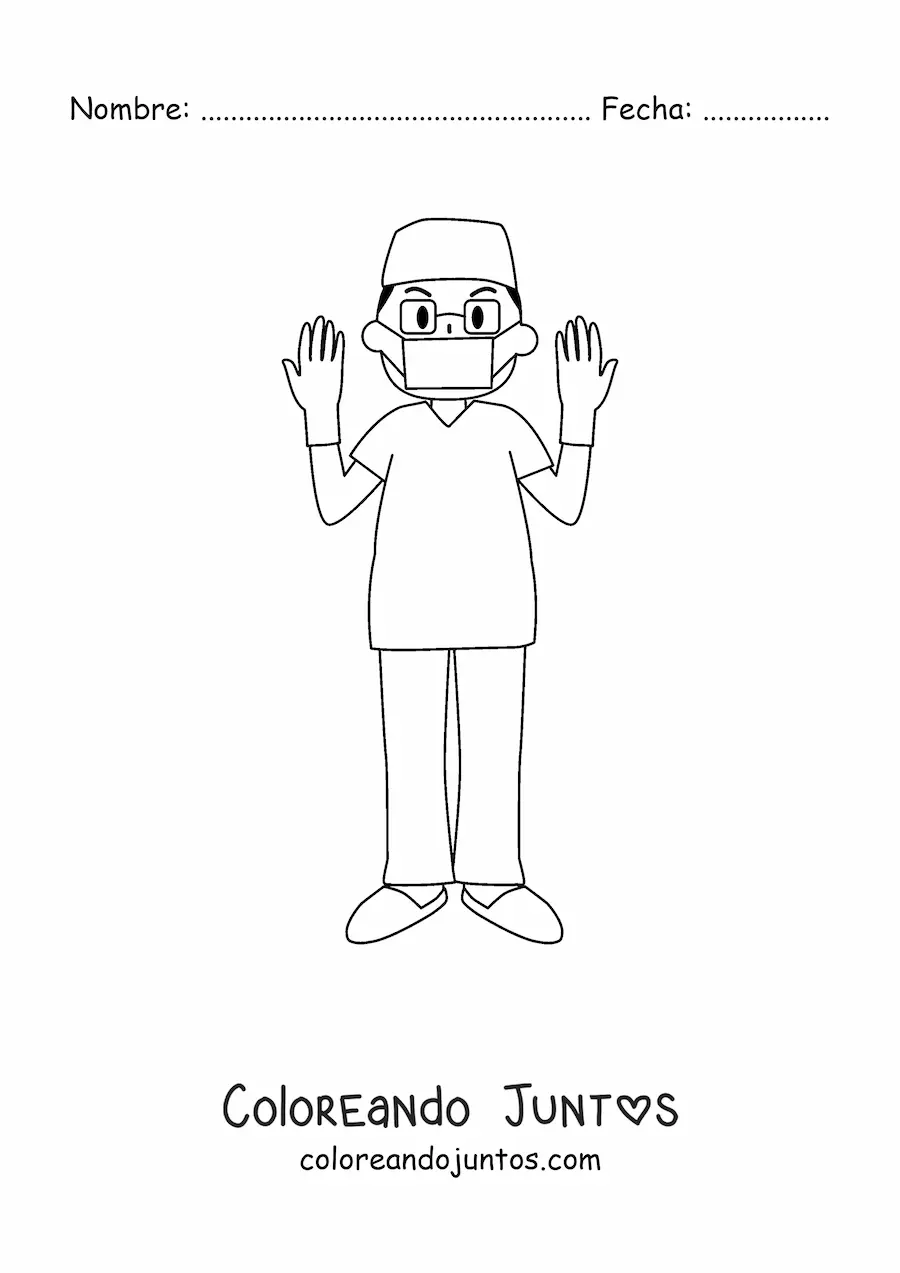 Imagen para colorear de un enfermero con guantes y mascarilla