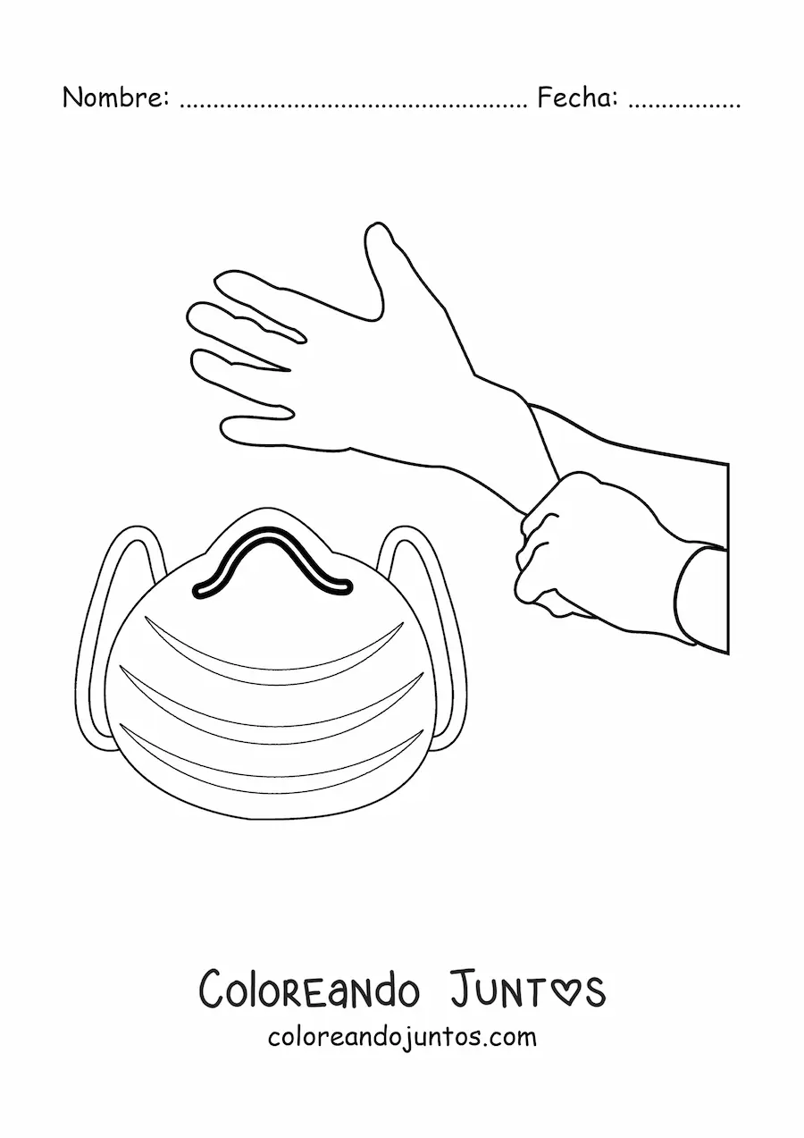 Imagen para colorear de unas manos limpias y una mascarilla