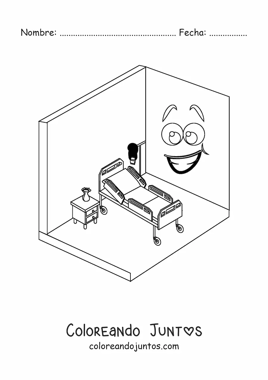 Imagen para colorear de una habitación del hospital animada