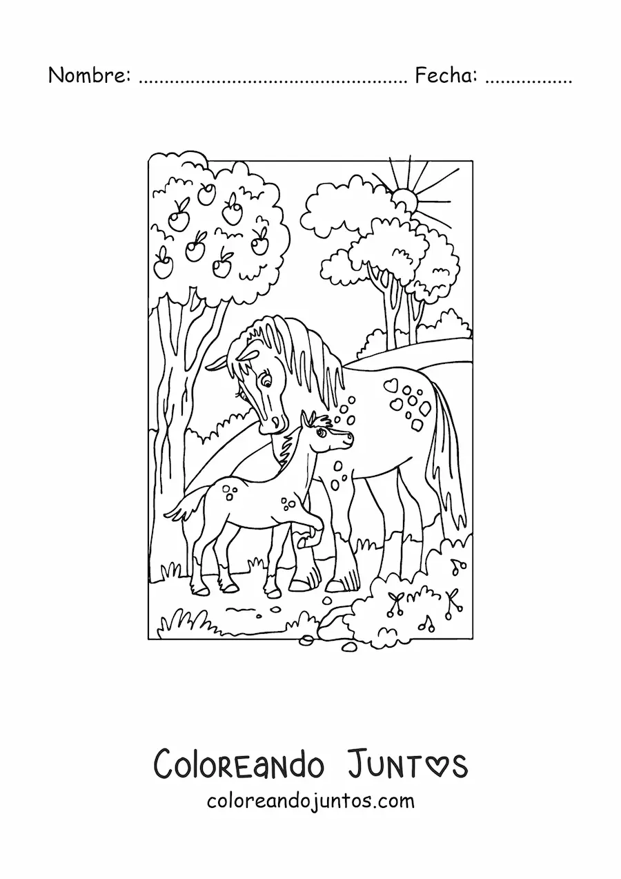 Imagen para colorear de dos caballos animados