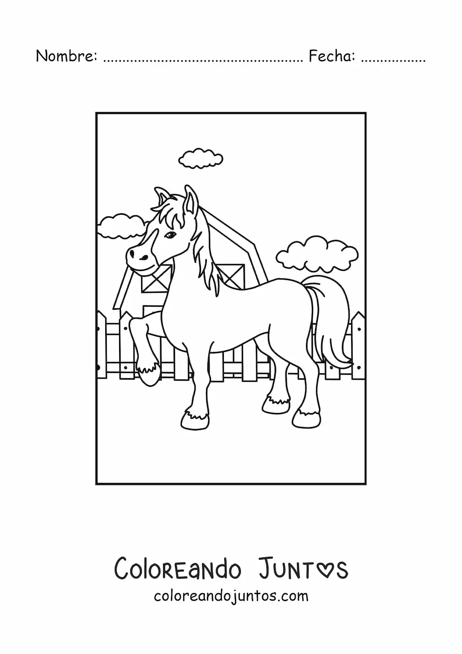 Imagen para colorear de un caballo animado en la granja