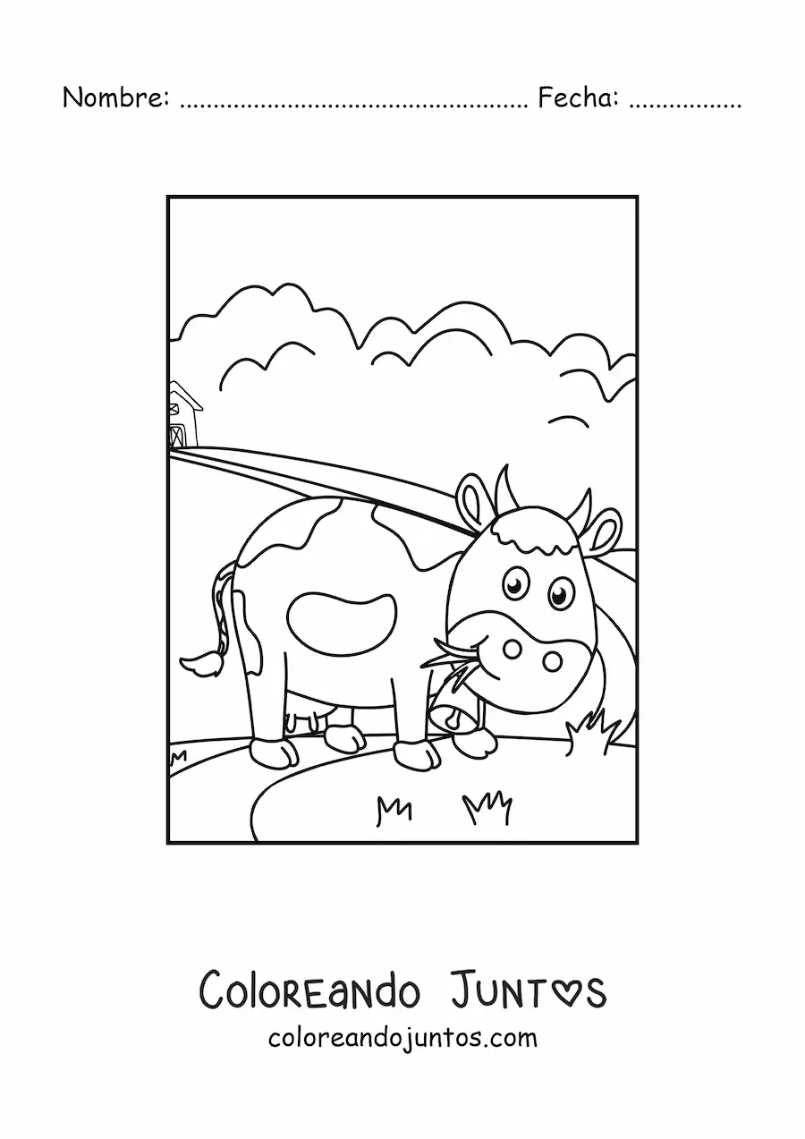 Imagen para colorear de una vaca animada pastando