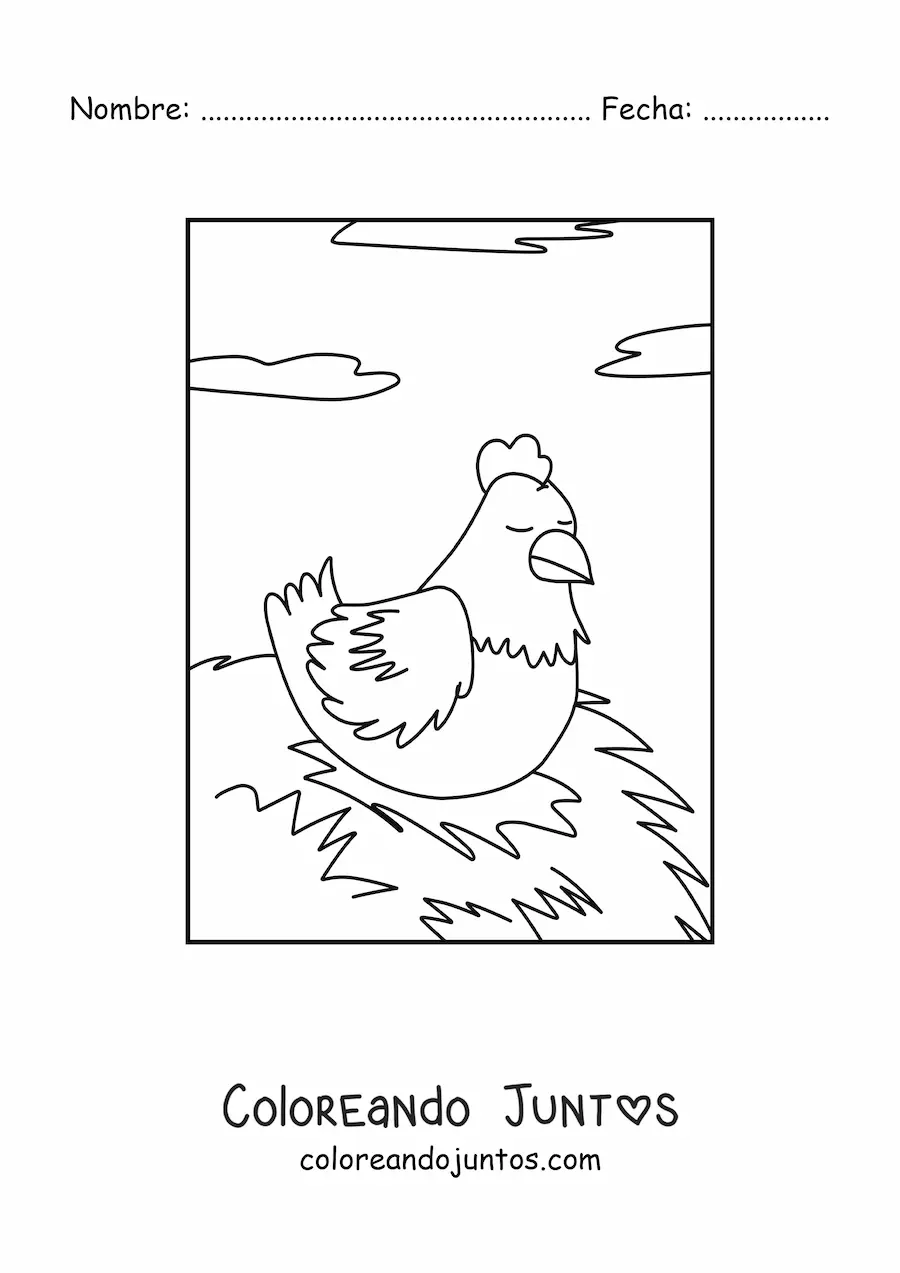 Imagen para colorear de una gallina empollando