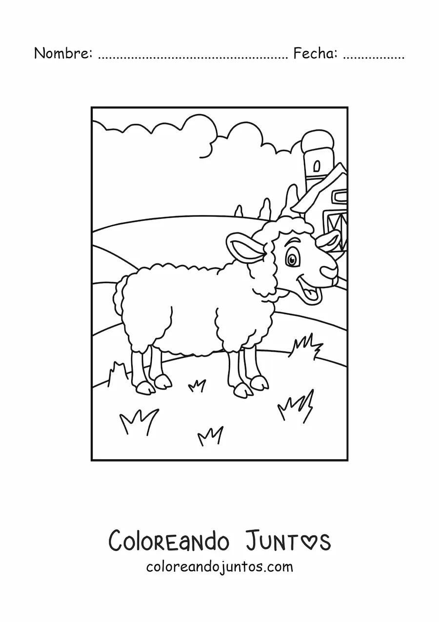 Imagen para colorear de una oveja animada en la granja