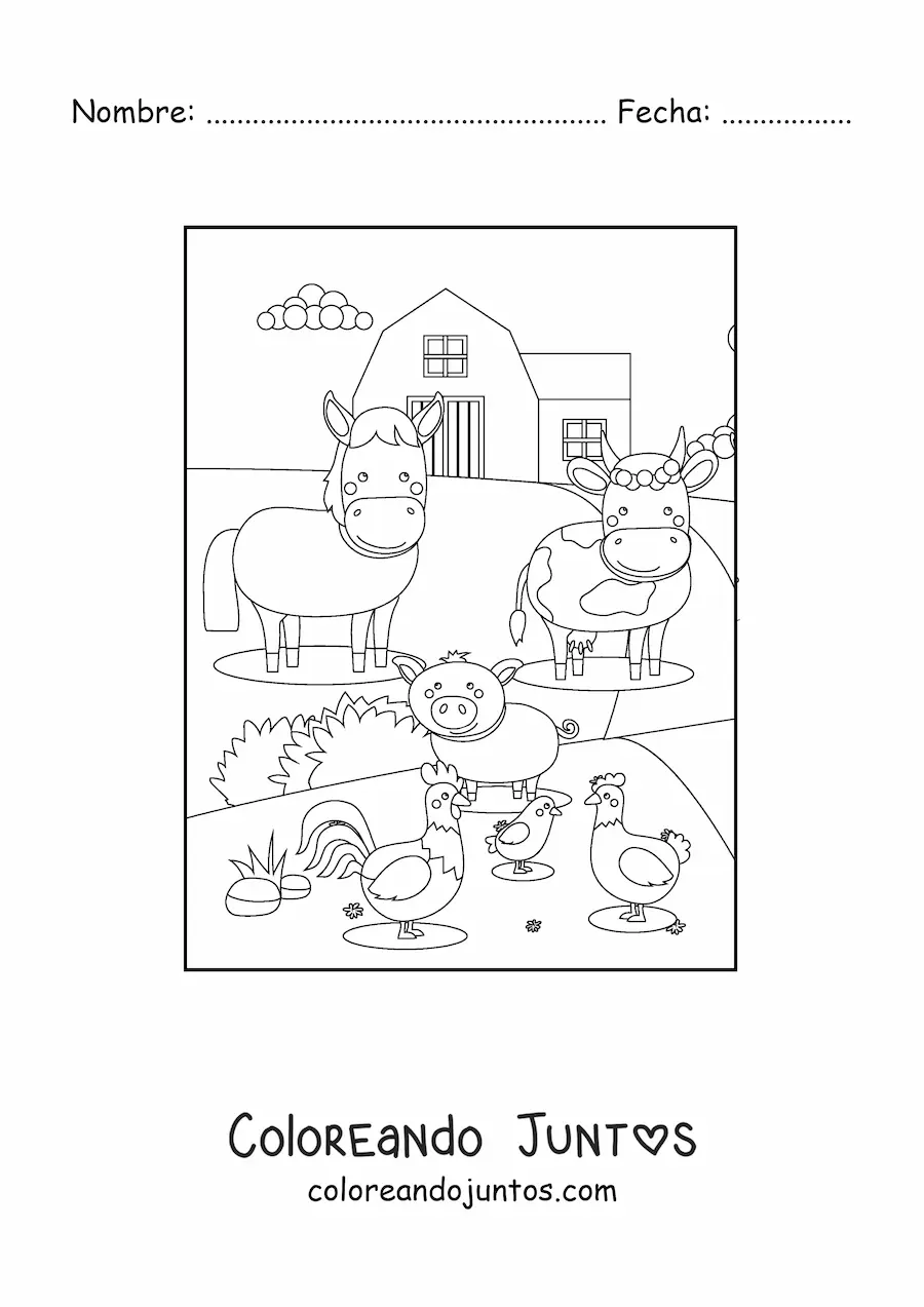 Imagen para colorear de varios animales de granja