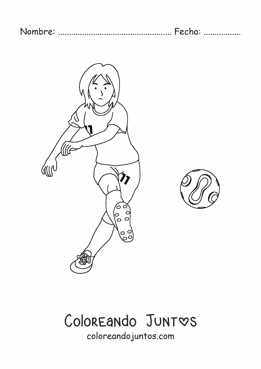 Imagen para colorear de una chica practicando fútbol femenino