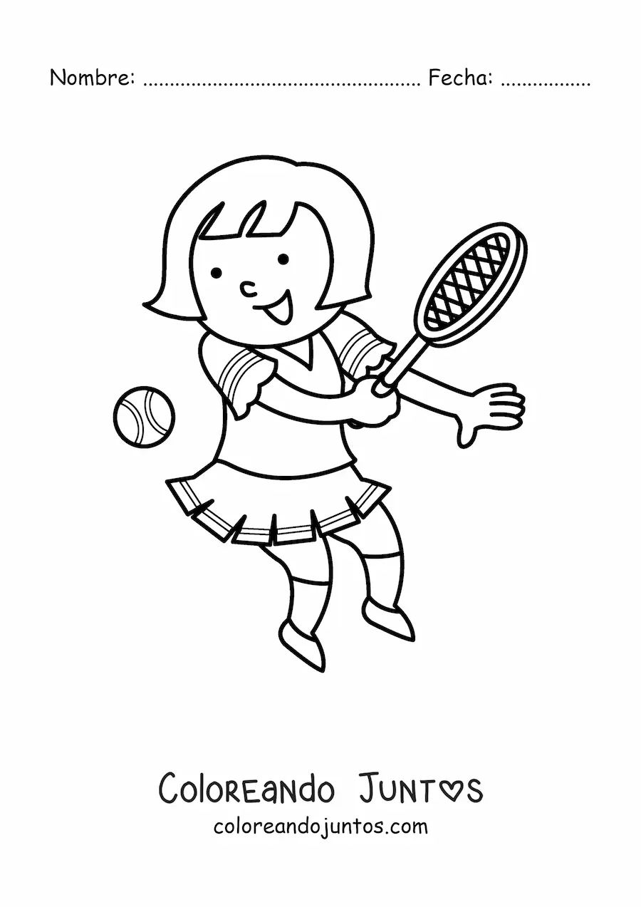 Imagen para colorear de una niña tenista kawaii