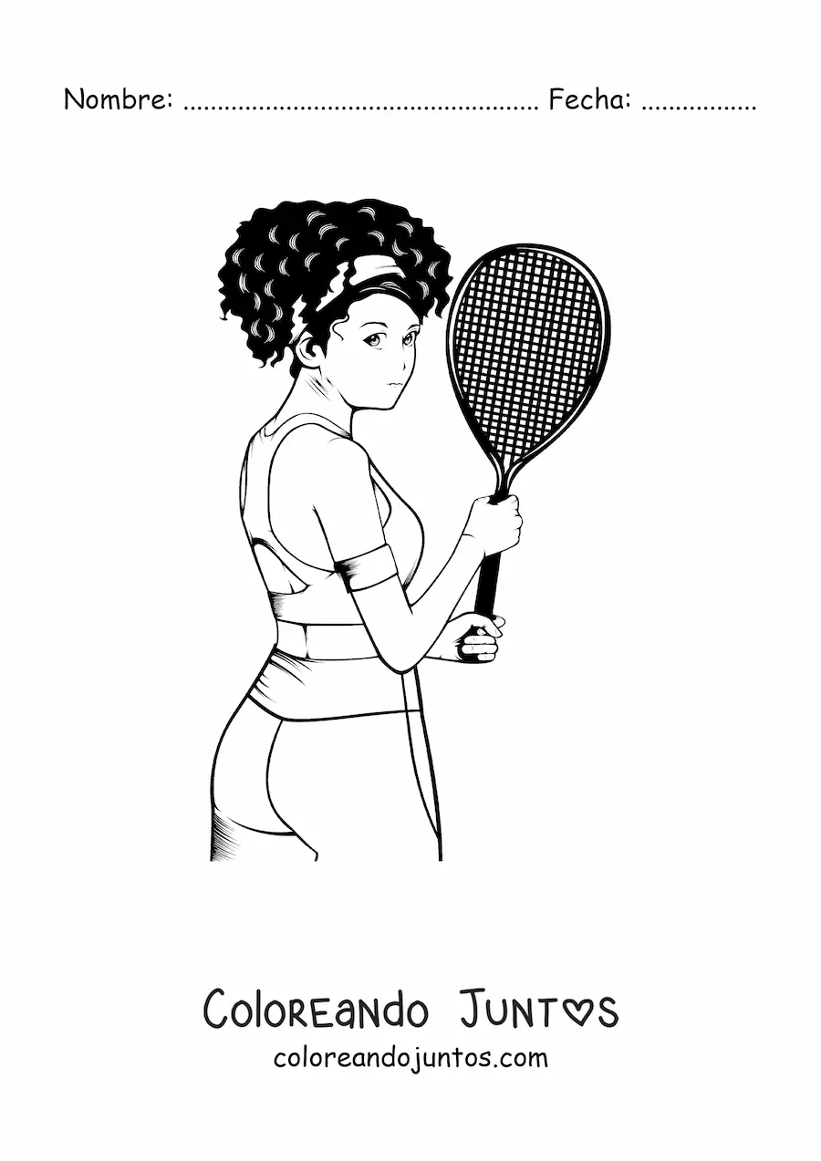 Imagen para colorear de una mujer sujetando una raqueta de tenis