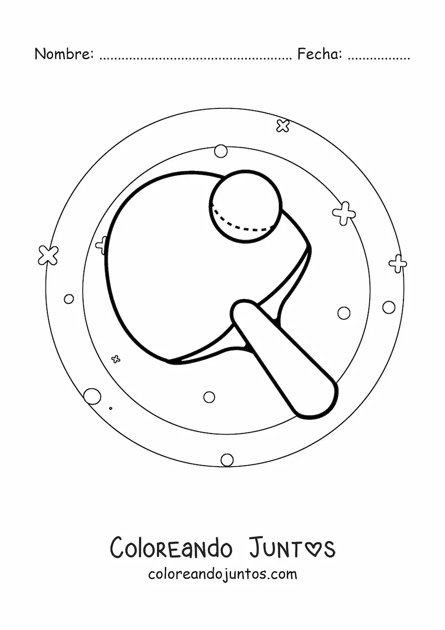 Imagen para colorear de una raqueta y una pelota de tenis de mesa