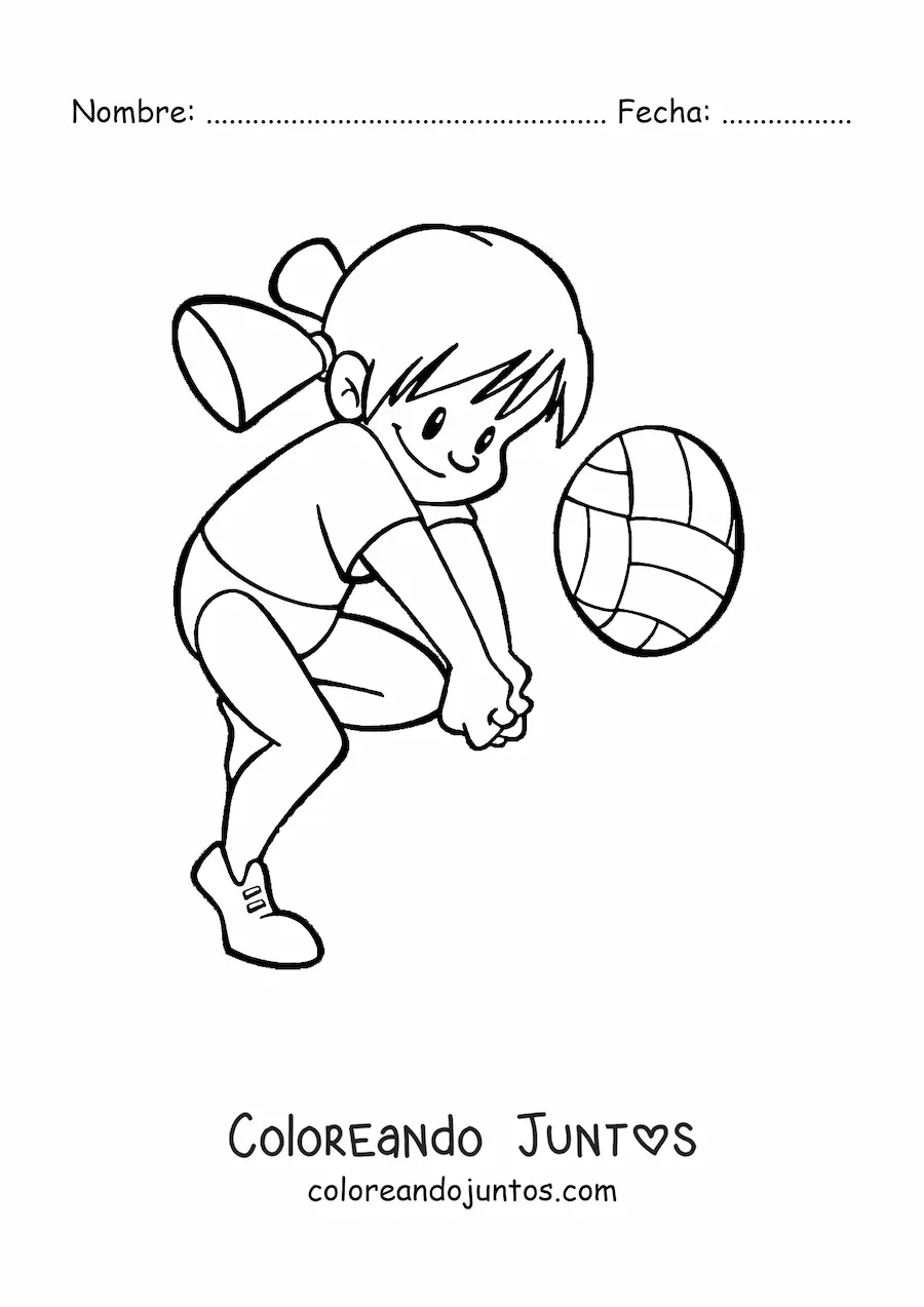 Imagen para colorear de una niña kawaii jugando voleibol